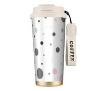 Borracce termiche in acciaio inox con motivo moderno a pois grigi e bianchi, per donne e uomini, con coperchio a prova di perdite, colore bianco