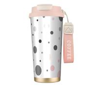 Borracce termiche in acciaio inox con motivo moderno a pois grigi e bianchi, per donne e uomini, con coperchio a prova di perdite, colore rosa