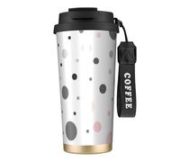 Borracce termiche in acciaio inox con motivo moderno a pois grigi e bianchi, per donne e uomini, con coperchio a prova di perdite, colore nero