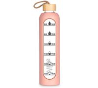 Borracce Vetro Borosilicato Bottiglia Acqua Custodia Silicone Tappo Bambu 1L