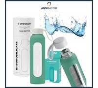 Borraccia 0,5L vetro Wessper B1 BOROSILICATE Lagoon con custodia in silicone ...