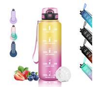 Borraccia 1,5 litri, Bottiglie Palestra, Senza Perdite, Borracce Motivazionale, con Scala Temporale, Borraccie Filtrante, Facile da Pulire, Borracce per Sport, Yoga, Trekking, Campeggio, Giallo-Rosa