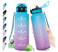 Borraccia 1.5L, Borraccia con Cannuccia, Bottiglia Acqua Riutilizzabile, Bottiglia con Marcatori Temporali, Borraccia senza BPA, A Prova di Perdite, Borraccia per Fitness, Scuola, Ufficio, Sport