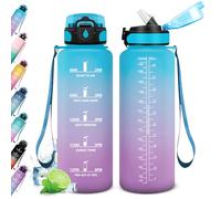 Borraccia 1.5L, Bottiglia con Cannuccia, Bottiglia a Prova di Perdite, Bottiglia Plastica Riutilizzabile, Borraccia Sportiva con Indicatore del Tempo Motivazionale, Borracce per Palestra, Campeggio