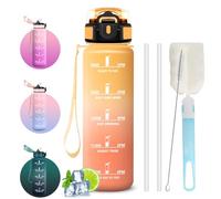 Borraccia 1 litro, Borraccia Bambino con Cannuccia, A Prova di Perdite, Spazzole a Bottiglia e Cannuccia, Facile da Pulire, Bottiglia Motivazionale, Boracce con Orari per Sport, Scuola, Fitness