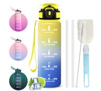 Borraccia 1 litro, Borraccia Bambino con Cannuccia, A Prova di Perdite, Spazzole a Bottiglia e Cannuccia, Facile da Pulire, Bottiglia Motivazionale, Boracce con Orari per Sport, Fitness, Scuola