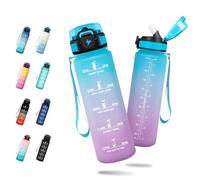 Borraccia 1 Litro, Borraccia Sportiva con Cannuccia, Bottiglia Acqua Sportiva con Indicatore del Tempo, Facile da Pulire, Borracce a Prova Di Perdite, per Bicicletta, Corsa, Ufficio, Campeggio