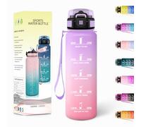 Borraccia, 1000ML Con Paglia, Borraccia Palestra Senza BPA, Borracce con Cannuccia, Bottiglia d'acqua Motivazionale con Indicatore del Tempo, Bottiglia Acqua per Palestra - Lilla chiaro&Rosa chiaro
