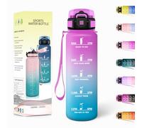 Borraccia, 1000ML Con Paglia, Borraccia Palestra Senza BPA, Borracce con Cannuccia, Bottiglia d'acqua Motivazionale con Indicatore del Tempo, Bottiglia Acqua per Palestra, campeggio - Rosa&Ciano