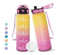 Borraccia, 1000ML Senza BPA, Borraccia Bambini, Con marca temporale, Borraccia Motivazionale, Design della serratura a prova di perdite, Bottiglia Acqua per Sport, Scalare Montagne - Giallo&Rosa