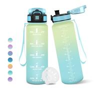 Borraccia, 1000ML Senza BPA, Borraccia Bambini, Con marca temporale, Borraccia Motivazionale, Design della serratura a prova di perdite, Bottiglia Acqua per Sport, Scalare Montagne - Bianco&Blu