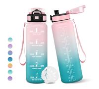 Borraccia, 1000ML Senza BPA, Borraccia Bambini, Con marca temporale, Borraccia Motivazionale, Design della serratura a prova di perdite, Bottiglia Acqua per Sport, Scalare Montagne - Rosa&Ciano