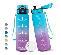 Borraccia, 1000ML Senza BPA, Borraccia Bambini, Con marca temporale, Borraccia Motivazionale, Design della serratura a prova di perdite, Bottiglia Acqua per Sport, Scalare Montagne - Blu&Viola