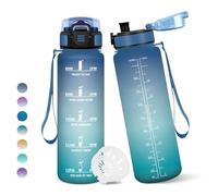 Borraccia, 1000ML Senza BPA, Borraccia Bambini, Con marca temporale, Borraccia Motivazionale, Design della serratura a prova di perdite, Bottiglia Acqua per Sport, Scalare Montagne - Blu&Verde