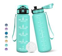 Borraccia, 1000ML Senza BPA, Borraccia Bambini, Con marca temporale, Borraccia Motivazionale, Design della serratura a prova di perdite, Bottiglia Acqua per Sport, Scalare Montagne - Blu verde
