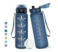 Borraccia, 1000ML Senza BPA, Borraccia Bambini, Con marca temporale, Borraccia Motivazionale, Design della serratura a prova di perdite, Bottiglia Acqua per Sport, Scalare Montagne - Blu&Blu