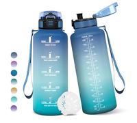 Borraccia, 1500ML Senza BPA, Borraccia Bambini, Con marca temporale, Borraccia Motivazionale, Design della serratura a prova di perdite, Bottiglia Acqua per Sport, Scalare Montagne - Blu&Verde
