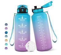 Borraccia, 1500ML Senza BPA, Borraccia Bambini, Con marca temporale, Borraccia Motivazionale, Design della serratura a prova di perdite, Bottiglia Acqua per Sport, Scalare Montagne - Blu&Viola