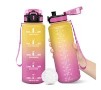 Borraccia, 1500ML Senza BPA, Borraccia Bambini, Design della serratura a prova di perdite, Borraccia Motivazionale, Con marca temporale, Bottiglia Acqua per Yoga, Sport, Scalare Montagne - Giallo Rosa
