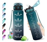Borraccia 1L, Borraccia Palestra con Indicatore del Tempo, Borraccia con Cannuccia, Bottiglia Acqua Riutilizzabile, senza BPA, A Prova di Perdite, Borraccia Sport per Fitness, Studenti, Ufficio