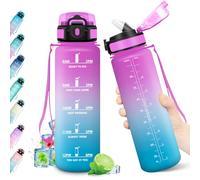 Borraccia 1L, Bottiglia con Indicatore del Tempo Motivazionale, Bottiglia con Cannuccia, Riutilizzabile, senza BPA, A Prova di Perdite, per Fitness, Scuola, Ufficio, Ciclismo, Alpinismo, Yoga