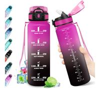 Borraccia 1L, Bottiglia con Indicatore del Tempo Motivazionale, Bottiglia con Cannuccia, Riutilizzabile, senza BPA, A Prova di Perdite, per Fitness, Scuola, Ufficio, Ciclismo, Alpinismo, Yoga