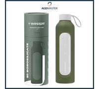 Borraccia 1L vetro Wessper B1 BOROSILICATE oliva con custodia in silicone sen...