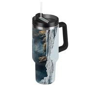 Borraccia 3D con foro in marmo incrinato a cascata e bocca larga, per bambini, in acciaio inox, con cannuccia, resistente alle perdite, set di tazze decorative per casa, ufficio o auto, termos per bar