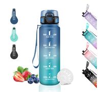 Borraccia, 500ml Borraccia Bambini, Borraccia Motivazionale, Senza Perdite, Borraccia Scuola, Borraccia Graduata con Scala Temporale, Facile da Pulire, per Scuole, Viaggio, Campeggio, Blu-Verde