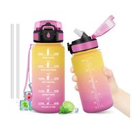 Borraccia 500ml, Borraccie con Cannuccia, Borraccia Palestra con Indicatore del Tempo, Bottiglia Acqua Riutilizzabile, senza BPA, A Prova di Perdite, Bottiglia Sport per Bambini, Studenti, Ufficio