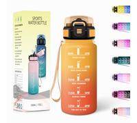 Borraccia, 500ML Con Paglia, Borraccia Bambini, Senza BPA, Borracce con Cannuccia, Bottiglia d'acqua Motivazionale con Indicatore del Tempo, Bottiglia Acqua per Scuola, Sport - Giallo&Arancione