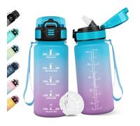 Borraccia, 500ML Con Paglia, Borraccia Bambini, Senza BPA, Borracce con Cannuccia, Bottiglia d'acqua Motivazionale con Indicatore del Tempo, Bottiglia Acqua per Scuola, Sport, Yoga - Blu&viola
