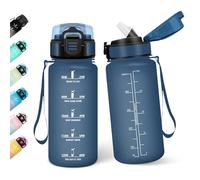 Borraccia, 500ML Con Paglia, Borraccia Bambini, Senza BPA, Borracce con Cannuccia, Bottiglia d'acqua Motivazionale con Indicatore del Tempo, Bottiglia Acqua per Scuola, Sport, Yoga - Blu navy