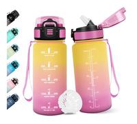 Borraccia, 500ML Con Paglia, Borraccia Bambini, Senza BPA, Borracce con Cannuccia, Bottiglia d'acqua Motivazionale con Indicatore del Tempo, Bottiglia Acqua per Scuola, Sport, Yoga - Giallo&rosa