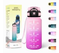 Borraccia, 500ML Con Paglia, Borraccia Bambini, Senza BPA, Borracce con Cannuccia, Bottiglia d'acqua Motivazionale con Indicatore del Tempo, Bottiglia Acqua per Scuola, Sport - Rosa chiaro&Rosato