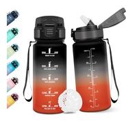 Borraccia, 500ML Con Paglia, Borraccia Bambini, Senza BPA, Borracce con Cannuccia, Bottiglia d'acqua Motivazionale con Indicatore del Tempo, Bottiglia Acqua per Scuola, Sport, Yoga - Nero&rosso