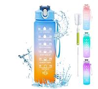 Borraccia 750 ml con Cannuccia, Bottiglia con Marcatura del Tempo, Bottiglia Sportiva a Prova di Perdite Senza BPA per Scuola, Ciclismo, Fitness, Escursionismo (Azzurro)