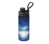 Borraccia a doppia parete isolata sottovuoto in acciaio inox con stampa di stelle cadenti e luna, a prova di sudore, mantiene il freddo per 24 ore e 12 ore