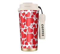 Borraccia a forma di cuore con coperchio con cannuccia, in acciaio inox, a bocca larga, isolata, a prova di perdite, da donna,
