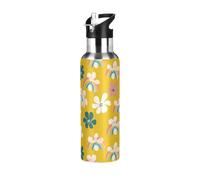 Borraccia a prova di perdite, senza BPA, stile Oliver Jeffers, azalea gialla arcobaleno, con coperchio con cannuccia, isolamento a doppia parete, per scuola e sport all'aria aperta, 590 ml