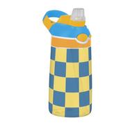Borraccia a scacchiera gialla e blu per bambini, con coperchio a prova di perdite, portatile, 473 ml, per bicicletta, corsa, sport, viaggi, palestra, Botella de agua para ni?as