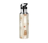Borraccia a tenuta stagna, senza BPA, stile Oliver Jeffers, orso marrone, con coperchio con cannuccia, isolamento a doppia parete, per viaggi, campeggio, sport, 590 ml