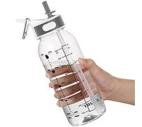 Borraccia Acqua, 1 Litre Bottiglia Acqua con Cannuccia e ManicoBorraccia Palestra Senza BPA, Borraccia con Indicatore di Tempo per Ricordare l'ora di Bere, Ideale per All'aperto, Yoga e Lavoro