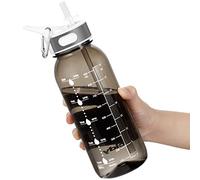 Borraccia Acqua, 1 Litre Bottiglia Acqua con Cannuccia e ManicoBorraccia Palestra Senza BPA, Borraccia con Indicatore di Tempo per Ricordare l'ora di Bere, Ideale per All'aperto, Yoga e Lavoro