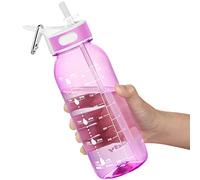 Borraccia Acqua, 1 Litre Bottiglia Acqua con Cannuccia e ManicoBorraccia Palestra Senza BPA, Borraccia con Indicatore di Tempo per Ricordare l'ora di Bere, Ideale per All'aperto, Yoga e Lavoro