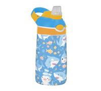 Borraccia Angry Great White Shark Sky Blue con coperchio con cannuccia, bocca larga, a prova di perdite, da viaggio, per escursioni, viaggi, corsa o fitness termos para agua fria para ni?os