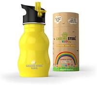 Borraccia Bambini con Cannuccia - 350 ml, Giallo I Borraccia Acciaio Inox Bevi Facile I Tappo a Prova di Perdite con Cannuccia e Impugnatura I Bottiglia Ecologica Perfetta per Cestino Pranzo o Regalo