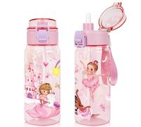 Borraccia Bambini con Rimovibili Cannuccia 550ml, 2 Pezzi Borracce Prova di Perdita, Senza BPA e Blocco di Sicurezza per Bambini Bambina, Adatta per la Scuola e Le Gite - Principessa e Balletto
