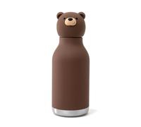 Asobu Bestie Borraccia per bambini con cannuccia, in acciaio inox, isolata, 420 ml, con testa di orso marrone, a prova di perdite e senza BPA