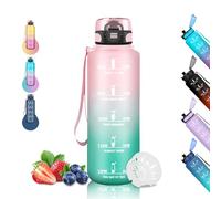 Borraccia, Borraccia 1,5 litri, Borraccia Motivazionale, Senza Perdite, Borraccia Sportiva per Adulti, Borraccia con Orari per Bere, Borracce per Ciclismo, Sport, Campeggio, Trekking, Yoga, Rosa-Verde